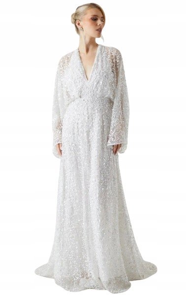 Coast Biała Suknia Ślubna Koronkowa Z Długim Rękawem 42 Hkf