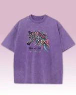 Koszulki i topy damskie - Koszulka oversize Horse Girl Kolorowy Koń Sprana Fioletowy M - Empik - miniaturka - grafika 1