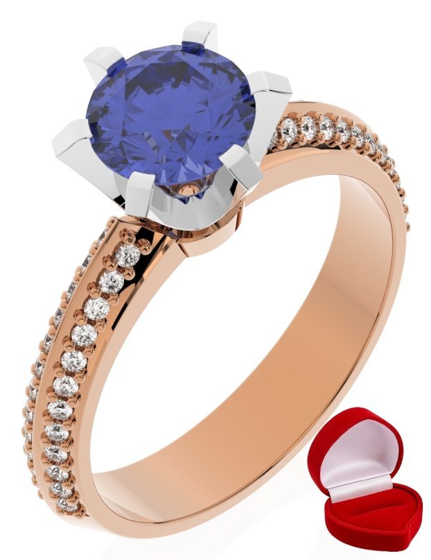 ZŁOTY PIERŚCIONEK ZARĘCZYNOWY 585 14k TANZANIT 1 ct RÓŻOWE ZŁOTO R20