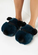 Kapcie damskie - Granatowe Kapcie Futrzane w Kształcie Misia Mazo - miniaturka - grafika 1