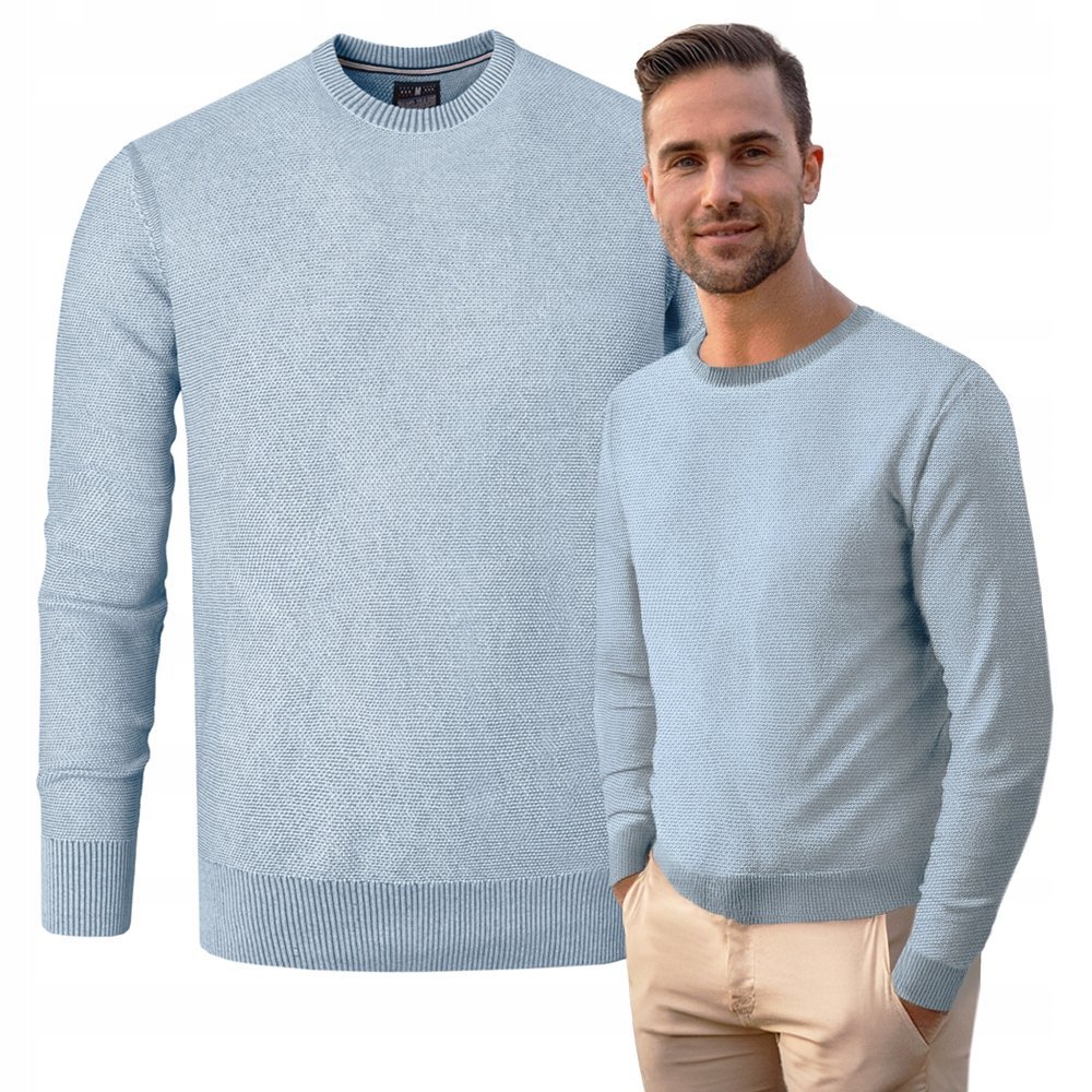 Elegancki SWETER Męski BŁĘKITNY Klasyczny Bawełniany IGNACIO M Pako Jeans