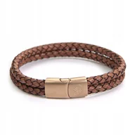 Bransolety męskie - Betlewski, Bransoletka męska stalowy zatrzask skóra, 19 cm - miniaturka - grafika 1