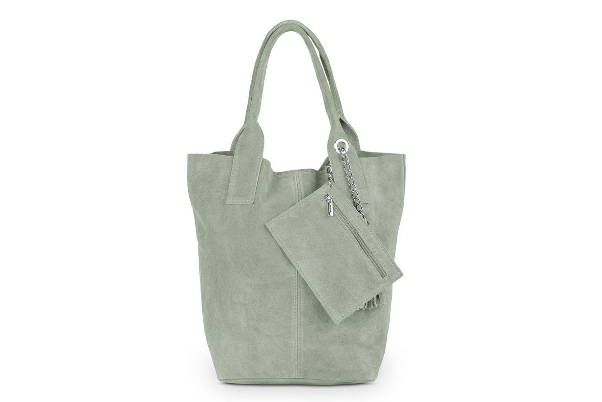 Torba Skórzana Vera Pelle Olivera Zamszowa Miętowa