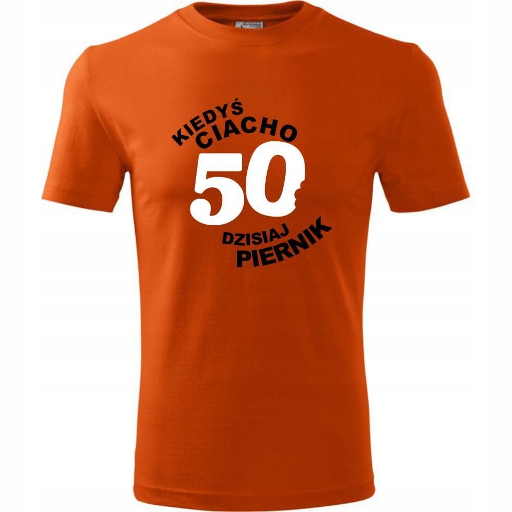 Męska Koszulka z Nadrukiem Kiedyś ciacho 50 dzisiaj piernik na Prezent pomarańczowy M