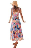 Sukienki - MAXI SUKIENKA DŁUGA WZORY BOHO PLAŻOWA WIĄZANE RAMIĄCZKA NA LATO KOLOROWA - miniaturka - grafika 1