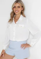Koszule damskie - Biała Koszula z Biżuteryjnymi Guzikami i Eleganckimi Lamówkami Athehir - miniaturka - grafika 1