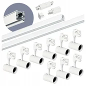 Lampy sufitowe - Zestaw szynowy 3 fazowy szyna 1m+2m, 9x Lampa, łącznik prosty Biały komplet - miniaturka - grafika 1