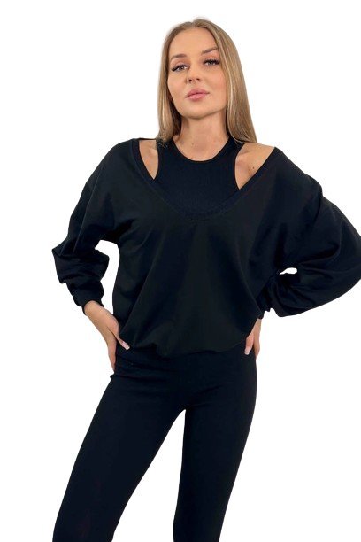 Komplet 3-częściowy bluza + top + legginsy czarny