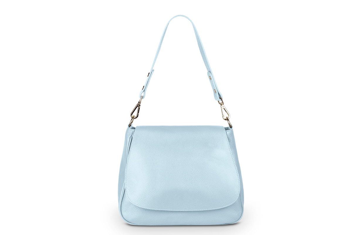 Torebka Skórzana Vera Pelle Dritto Błękitna