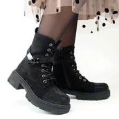 Botki damskie - S.Barski HY42-281 Botki damskie jesienne zimowe workery ocieplane - miniaturka - grafika 1