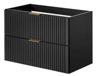 Szafki łazienkowe - Czarna Szafka pod Umywalkę 80 cm Szuflady x 2 RYFLOWANE FRONTY 3 Kolory uchwytów - miniaturka - grafika 1
