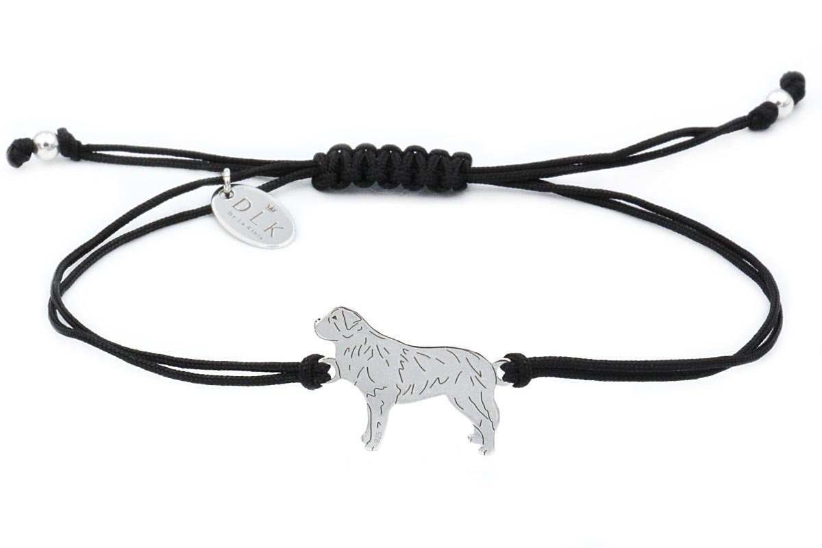 Bransoletka z psem bernardynem srebrnym na czarnym sznurku