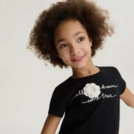 Koszulki dla dziewczynek - Reserved - Bawełniany t-shirt z aplikacją - Czarny - miniaturka - grafika 1