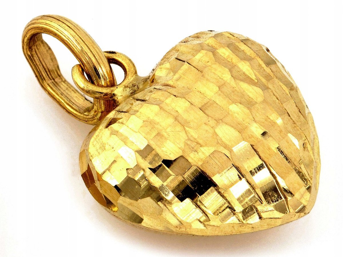 Kobiecy złoty wisiorek 585 serduszko dwustronne diamentowane gładkie 1.27g