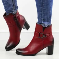 Botki damskie - Czerwone zimowe botki damskie na słupku M.Daszyński Sa125-32 - miniaturka - grafika 1