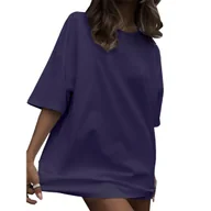 Koszulki i topy damskie - KOSZULKA DAMSKA OVERSIZE DŁUGA DUŻA LUŹNA FIOLETOWA KRÓTKA SUKIENKA M - miniaturka - grafika 1