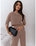 Komplety damskie - Elegancki komplet ze spodniami JASIRA - cappuccino - miniaturka - grafika 1
