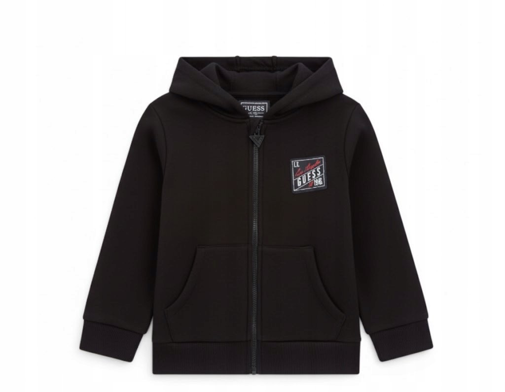 GUESS CZARNA BLUZA DZIECIĘCA Z KAPTUREM I NASZYWKĄ 118-122 I1B