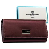 Portfele - Modny fioletowy poziomy portfel damski na zatrzask PETERSON skóra naturalna i ekologiczna duży na karty gotówkę dokumenty dowód rejestracyjny pudełk.. - miniaturka - grafika 1