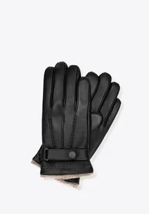 Męskie rękawiczki ze skóry naturalnej i wełny czarne - Rękawiczki - miniaturka - grafika 1