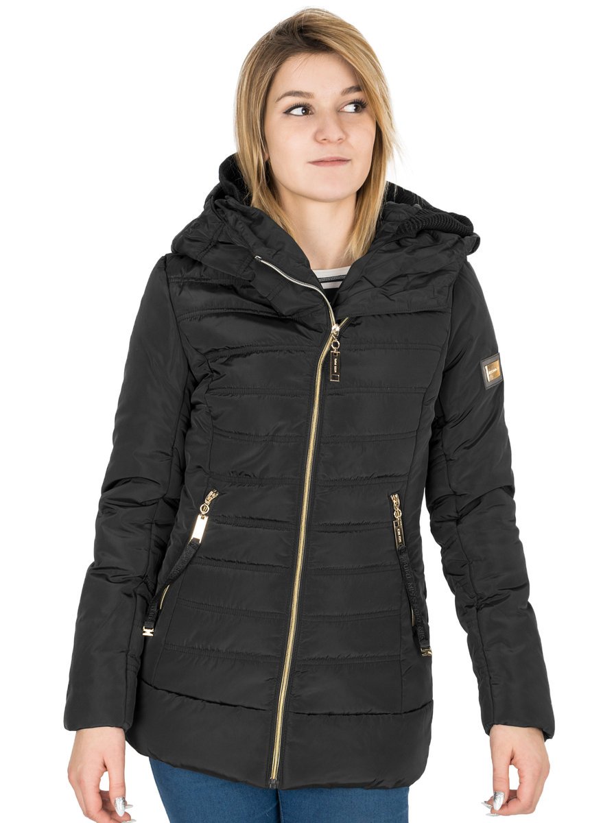 Płaszczyk Kurtka Damska z Kapturem S106 r S Czarny