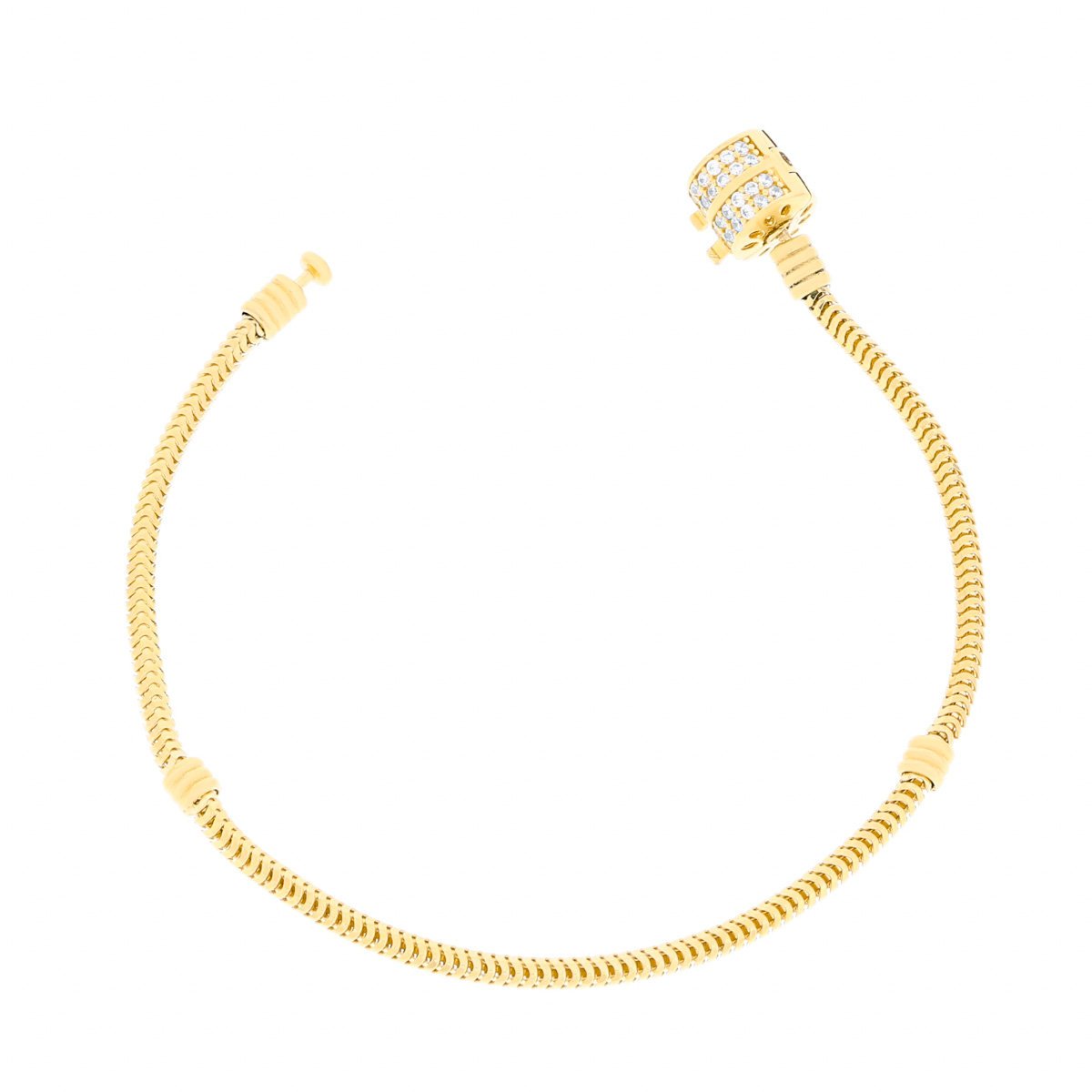 Złota bransoletka pełna snake do zawieszek charmsów z cyrkoniami 17 cm pr. 585