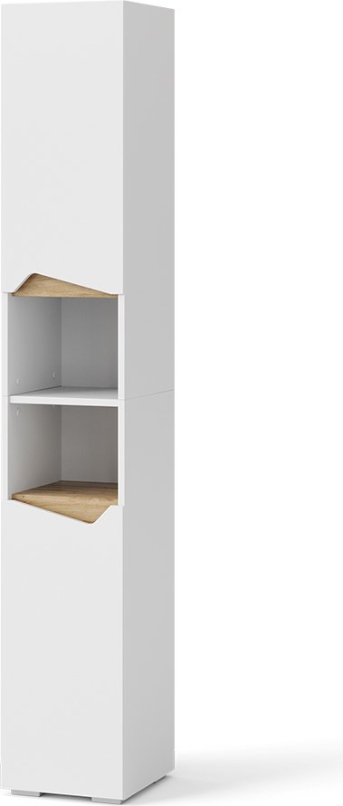 Vicco Szafka łazienkowa Marelle, 30 x 180 cm z drzwiami i otwartymi przedziałami, Biały/Dąb rzemieślniczy