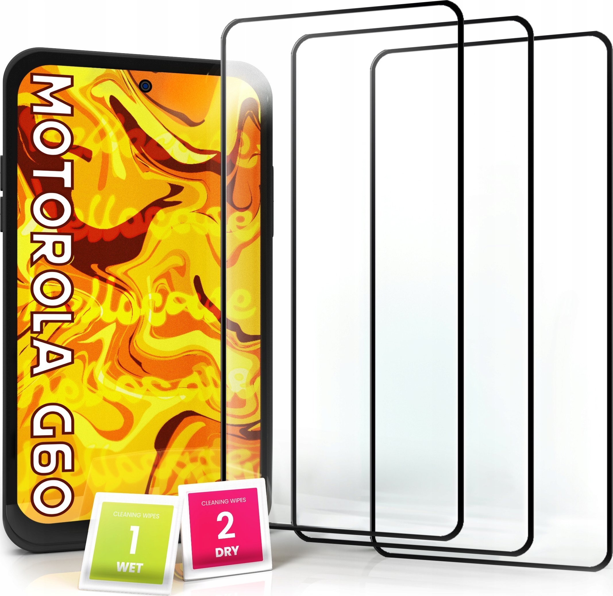 Hello Case 3-pak SZKŁO HARTOWANE DO Motorola Moto G60 na cały ekran 9H ochronne 5D