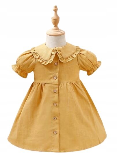 SHEIN SUKIENKA ŻÓŁTA Z KOŁNIERZYKIEM LEN 6-9M ŁGS
