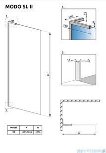 Radaway Modo SL Black II kabina Walk-in 110x200 lewa czarny mat/szkło przejrzyste 10319114-54-01L - Kabiny prysznicowe - miniaturka - grafika 2