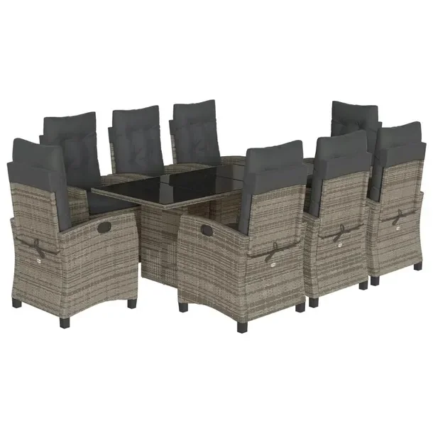Zestaw mebli ogrodowych szary rattan PE, stół 190x80x74 cm, krzesła 57x6