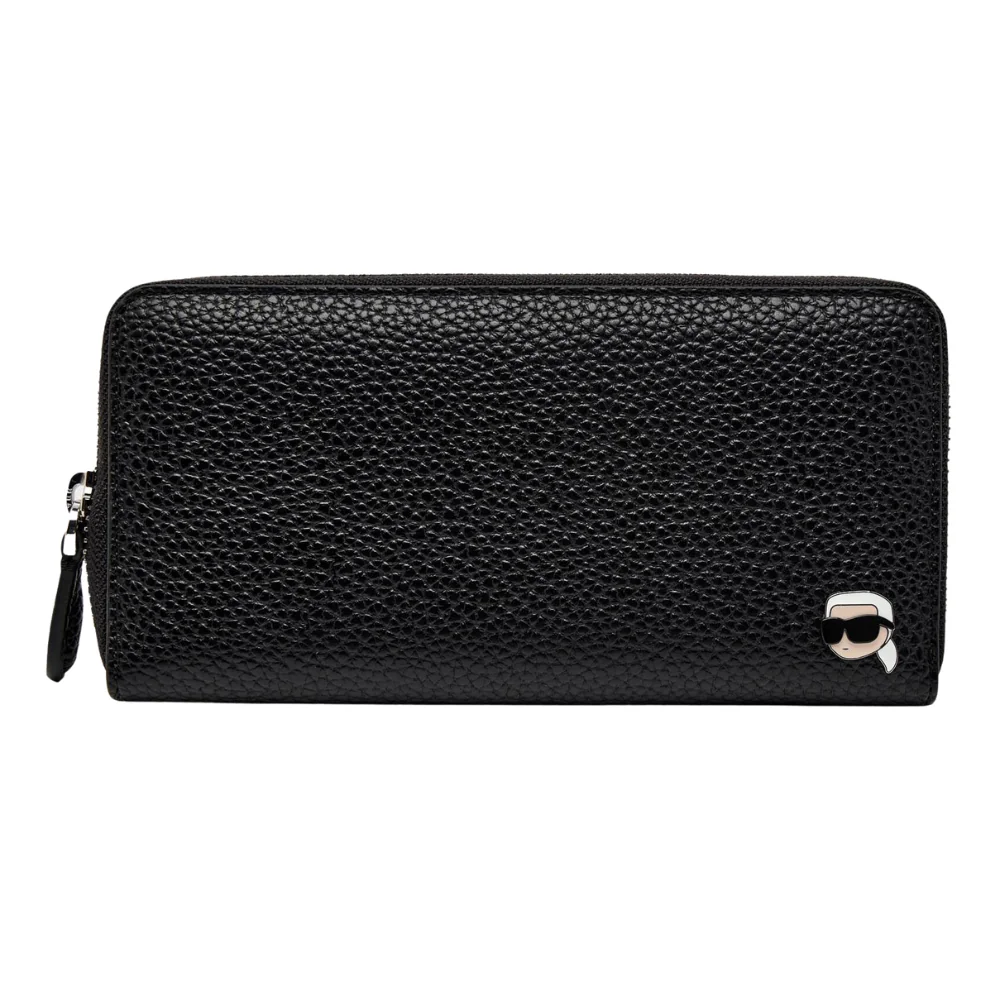 KARL LAGERFELD Czarny portfel damski Ikon Pebble Pin Cont