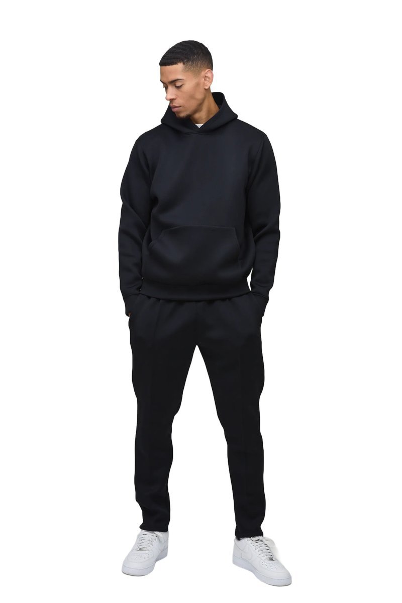 BOOHOOMAN MĘSKI DRES KOMPLET CZARNY Z KAPTUREM PROSTA NOGAWKA M Z3A*