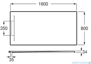 Roca Pyros 160x80cm brodzik prostokątny konglomeratowy perłowy AP90164032001630 | - Brodziki prysznicowe - miniaturka - grafika 2