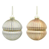 Bombki - Bombka szklana karbowana 8 cm srebrna/złota 1 szt. - miniaturka - grafika 1