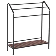 Wieszaki łazienkowe - Stojak Na Ręczniki Z Półką 72 X 85 Cm Czarny Z Ciemnym Drewnem Muriva - miniaturka - grafika 1