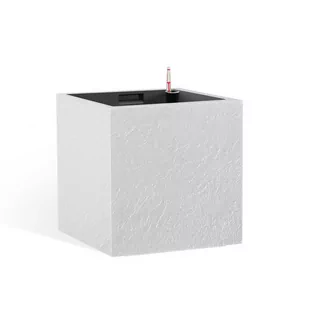 Flower Lover Doniczka samonawadniająca Cubico Stone biały, 27 cm - Donice - miniaturka - grafika 1