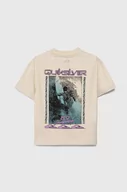 Koszulki dla chłopców - Quiksilver t-shirt bawełniany dziecięcy BACKFLASHSSYTH kolor beżowy z nadrukiem - miniaturka - grafika 1