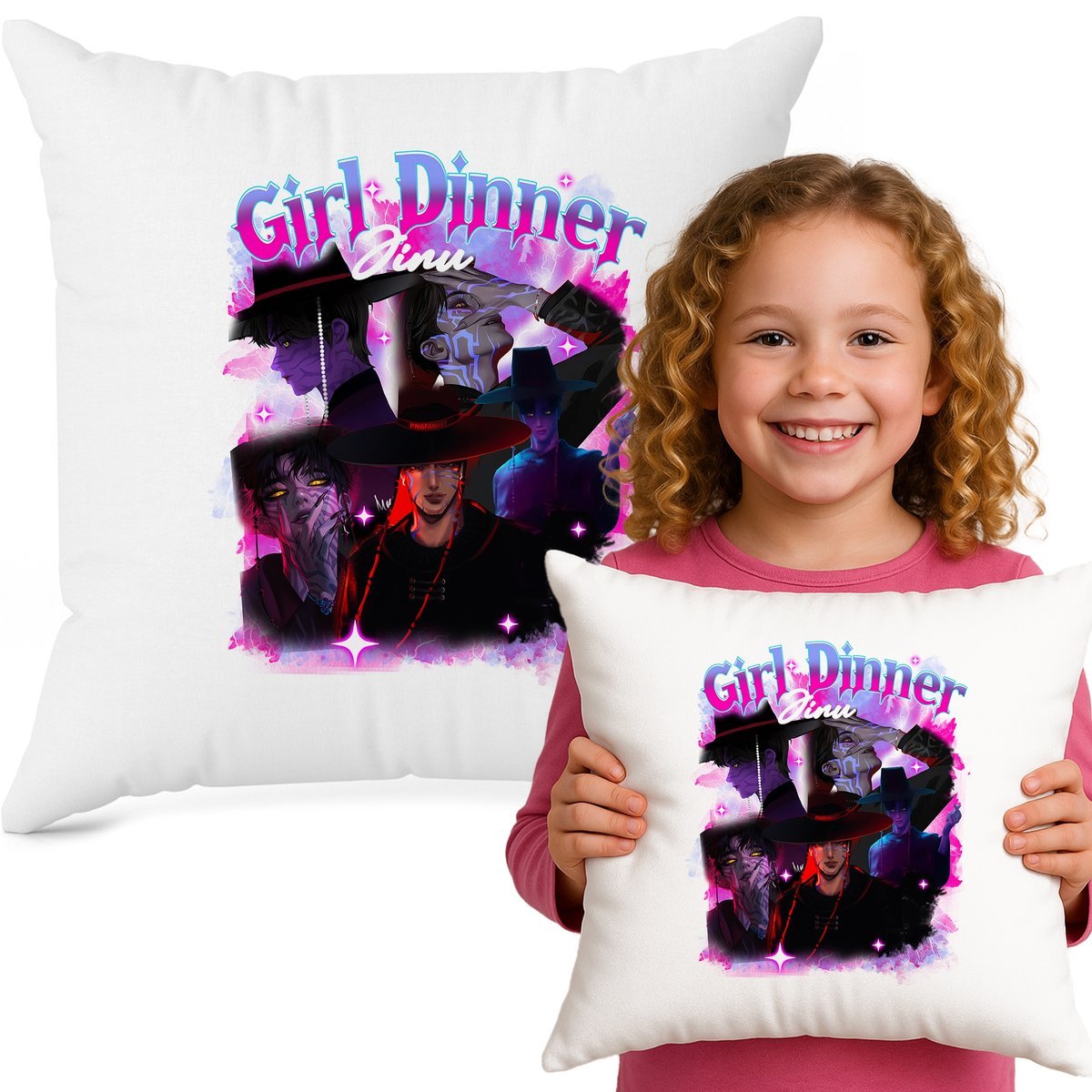 Poduszka Biała Ozdobna JINU GIRL DINNER Bajka 40cmX40cm K-pop Muzyka Wzory