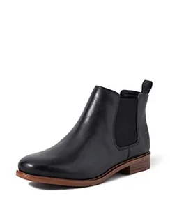 Kozaki damskie - Clarks Damskie buty Taylor Shine_z krótką cholewką, kozaki Chelsea Boots, Czarny Black Leather, 36 EU - grafika 1