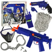 Zabawy w naśladowanie dorosłych - Zestaw Policyjny dla Dzieci Policjant Akcesoria Kajdanki Pistolet Maska - miniaturka - grafika 1