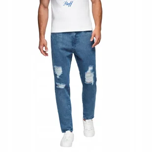 Spodnie męskie CARROT FIT z przetarciami - niebieskie V2 OM-PADP-0250 r XXL - Spodnie męskie - miniaturka - grafika 1