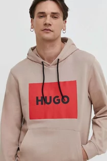 Bluzy męskie - HUGO bluza bawełniana męska kolor beżowy z kapturem - Hugo - grafika 1