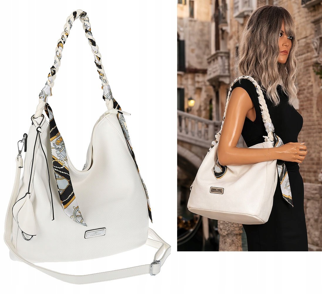 Torebka Damska Worek Shopper Torba na Ramię duża pajemna CH66816 Biała