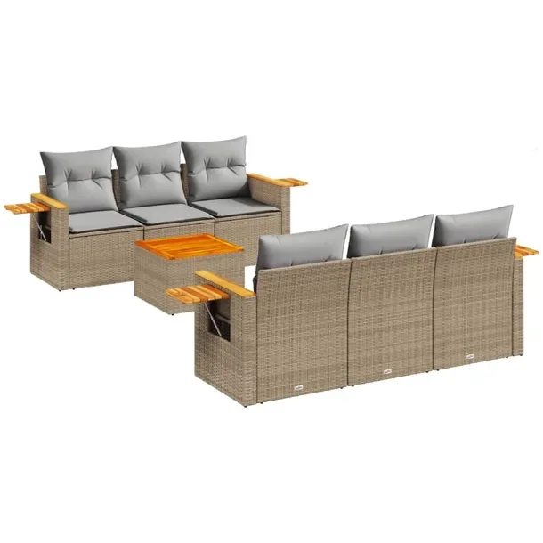 Zestaw wypoczynkowy ogrodowy beżowy z poduszkami, rattan PE, 62/85 x 62 x