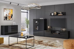 Komoda dwudrzwiowa z czterema szufladami Helio 26 - czarny / czarne szkło - Komody - miniaturka - grafika 4