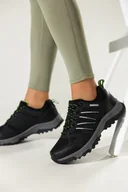 Buty trekkingowe damskie - Czarne buty trekkingowe damskie buty sportowe softshell na bieżnikowanej podeszwie sznurowane białe i seledynowe wstawki Carla 1540 - miniaturka - grafika 1