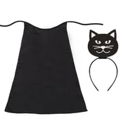 Stroje karnawałowe - ZESTAW KOTEK CZARNY PELERYNA 55cm 3el - miniaturka - grafika 1