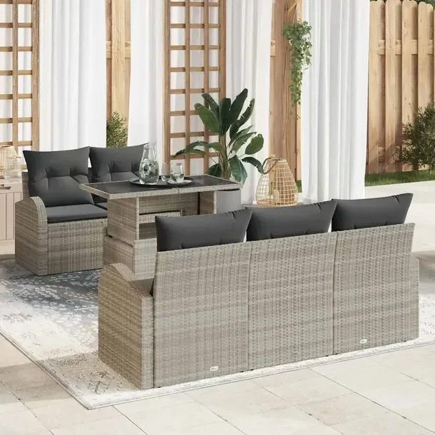 Zestaw Sof Ogrodowych, 6 Części, Rattan, Jasnoszary, Prostokątny