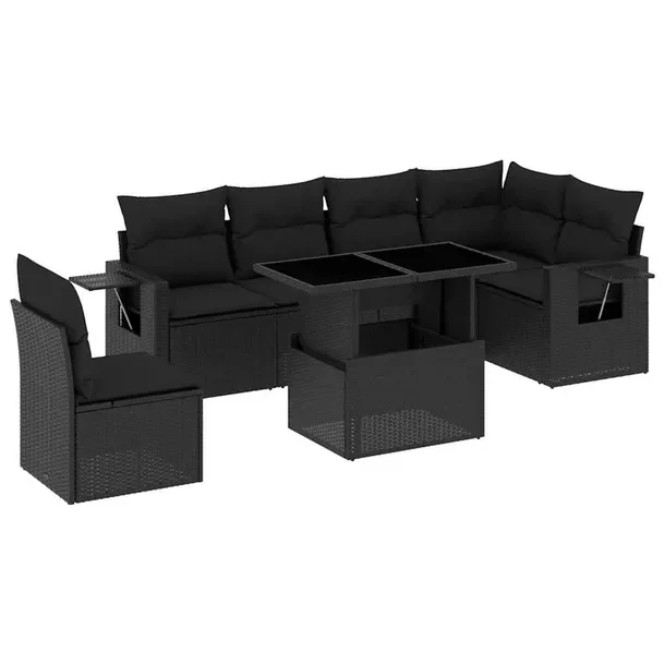 Zestaw mebli ogrodowych modułowych czarny rattan PE, stolik 100x55x44/73 c